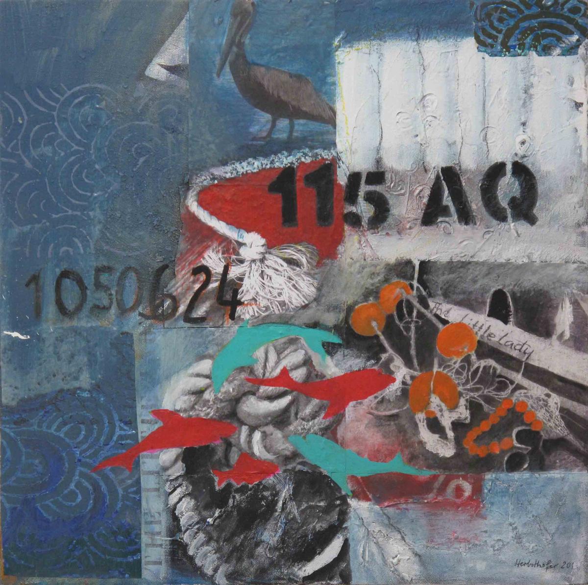 Auf Spurensuche in Alabama 19, 2013, Acryl und Collage auf Leinwand, 50 x 50 cm